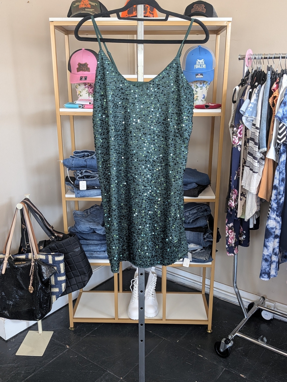 Sequin Slip Dress - Green